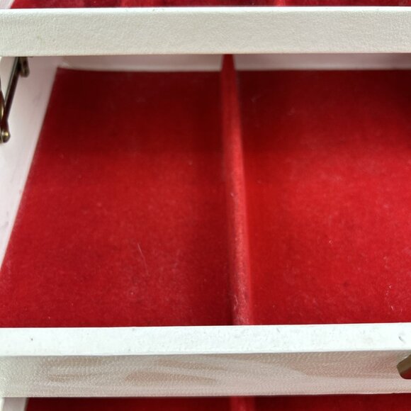 Vintage MCM Jewelry Box Cream Red Satin & Velvet Interior 3 Tier Made In Canada - Picture 7 of 16